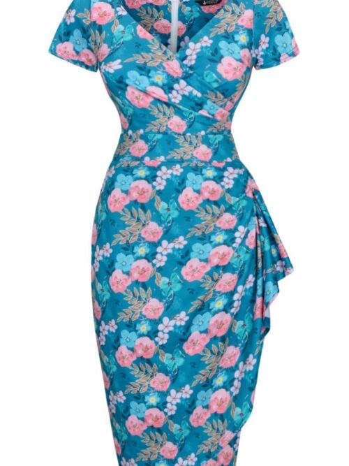 Elsie 1940s Turquoise Floral dress