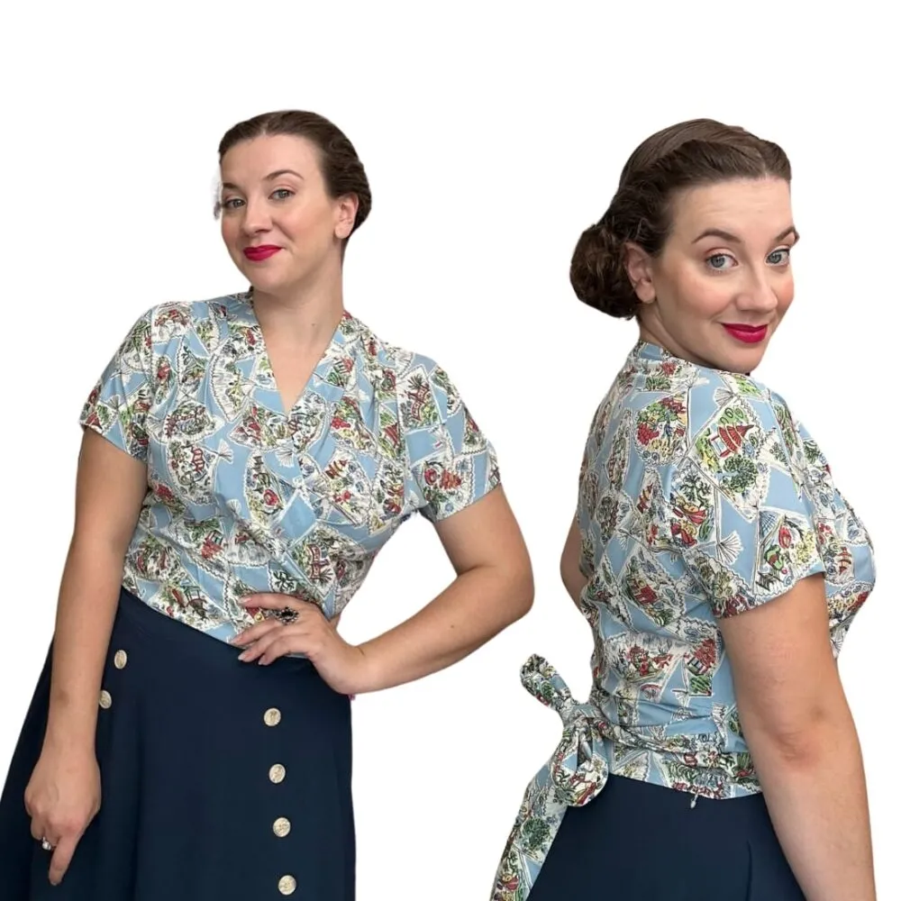 Darla 1940s/ 1950s short sleeved blouse in Pagoda print