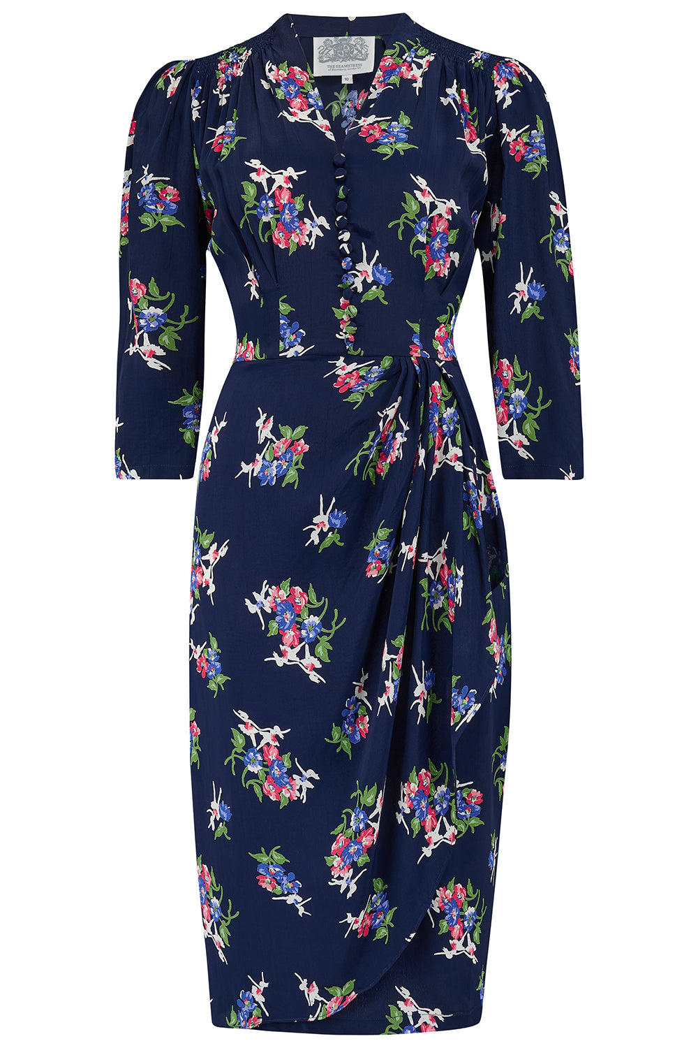 Mabel dress in navy floral dancer with 3 quarter sleeves - Image 2