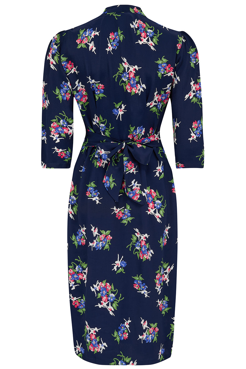 Mabel dress in navy floral dancer with 3 quarter sleeves - Image 3