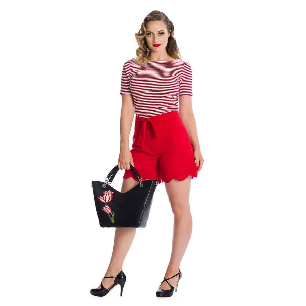 Retro Nautical Scallop Shorts in Red - Image 2