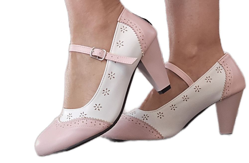 Pink and White Mary Jane Heels - Image 2