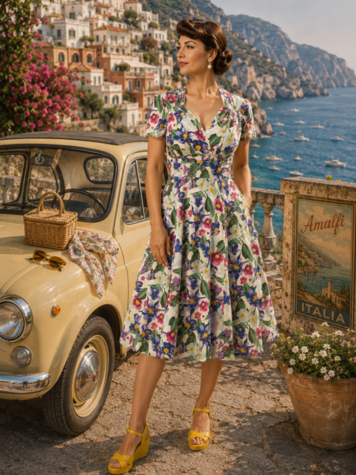 Ava Tropical Floral Print Tea Dress
