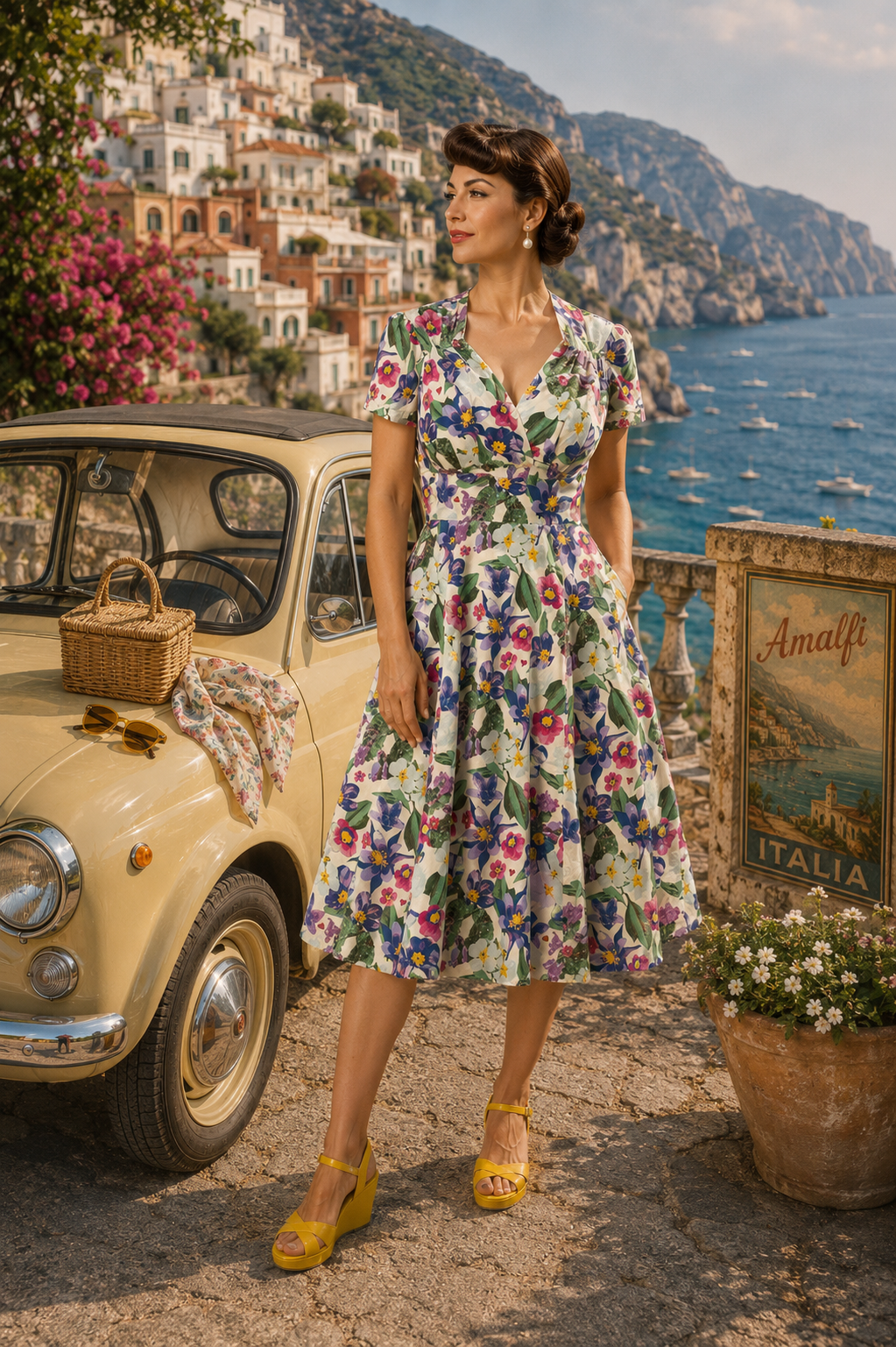 Ava Tropical Floral Print Tea Dress