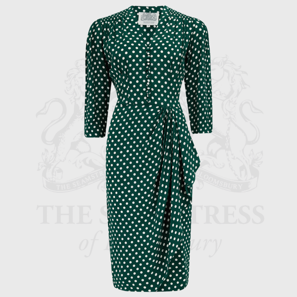 Mabel 3/4 Sleeved Dress in Green Polka Dot - Image 4