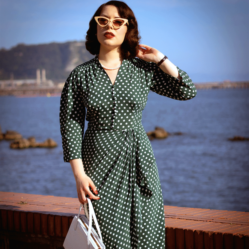 Mabel 3/4 Sleeved Dress in Green Polka Dot - Image 2