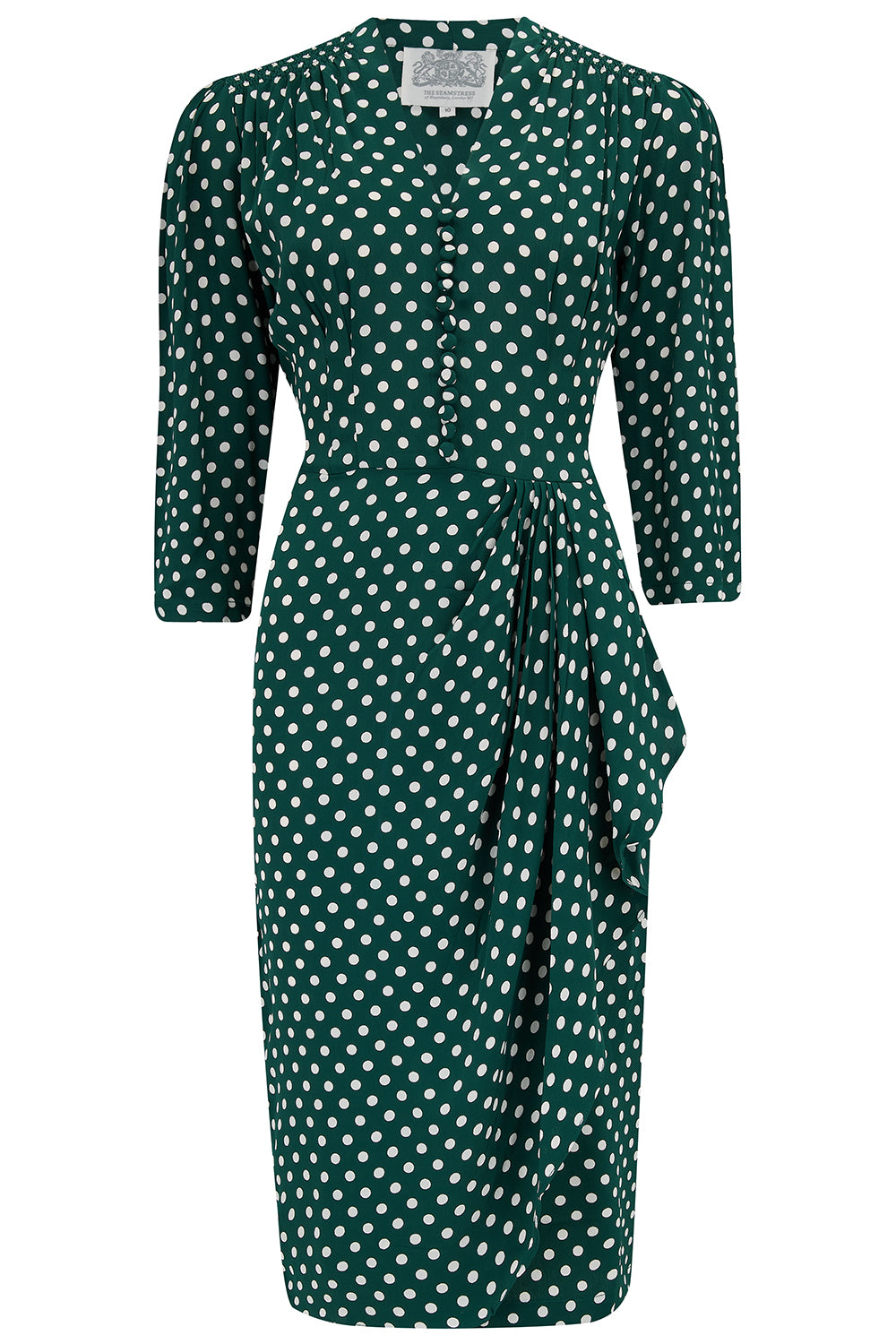 Mabel 3/4 Sleeved Dress in Green Polka Dot - Image 4