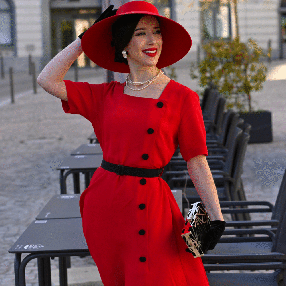 Olivia 1940’s dress in lipstick red - Image 2