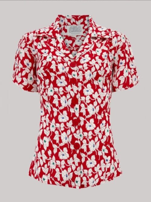 Grace Blouse in Red Pansy Print