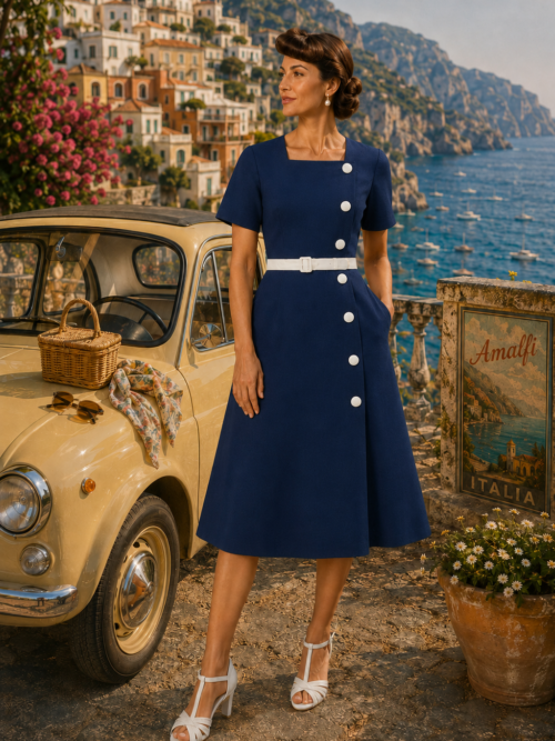 Olivia 1940’s dress in French navy