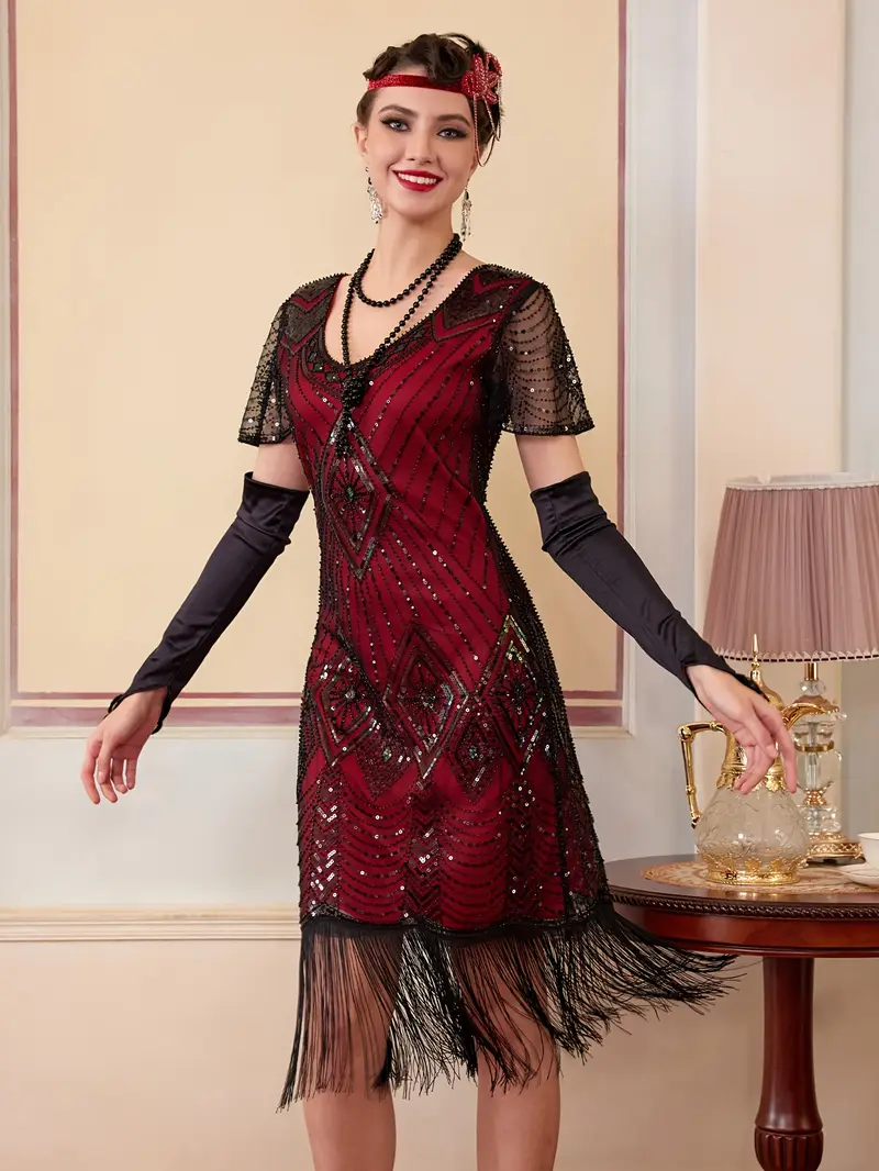 1920's red Gatsby dress with sleeves - Image 2