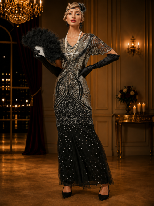 Ginger 1920's long evening dress