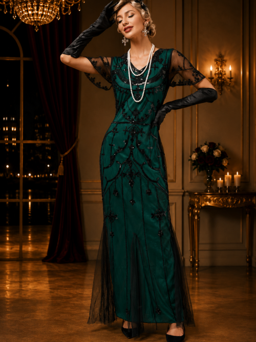 Martha 1920's long Gatsby flapper dress