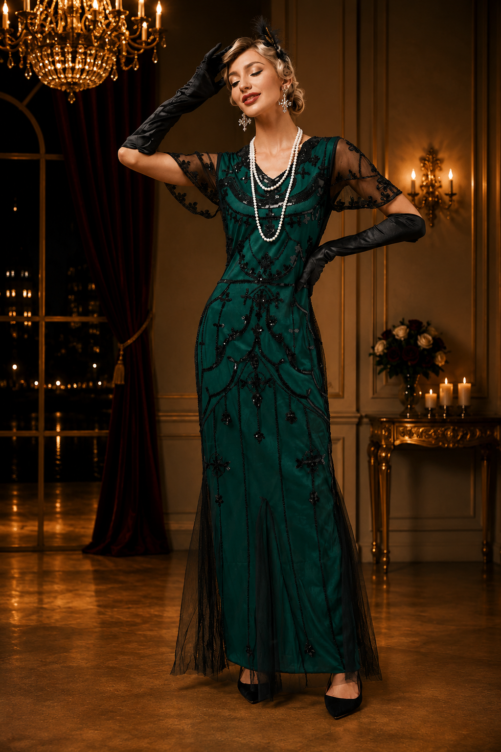Martha 1920's long Gatsby flapper dress
