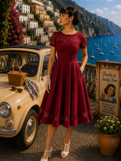 Maria swing dress in Burgundy Red