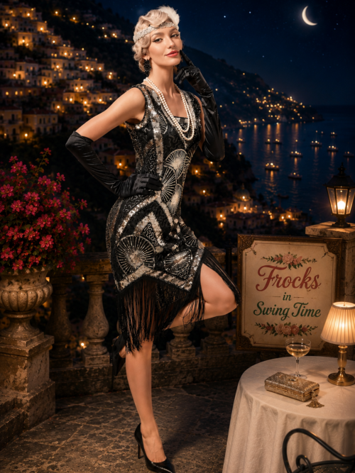 Helena 1920's Gatsby dress in Black and Gold
