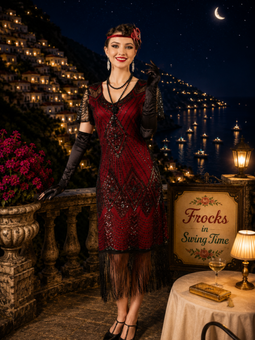1920's red Gatsby dress with sleeves