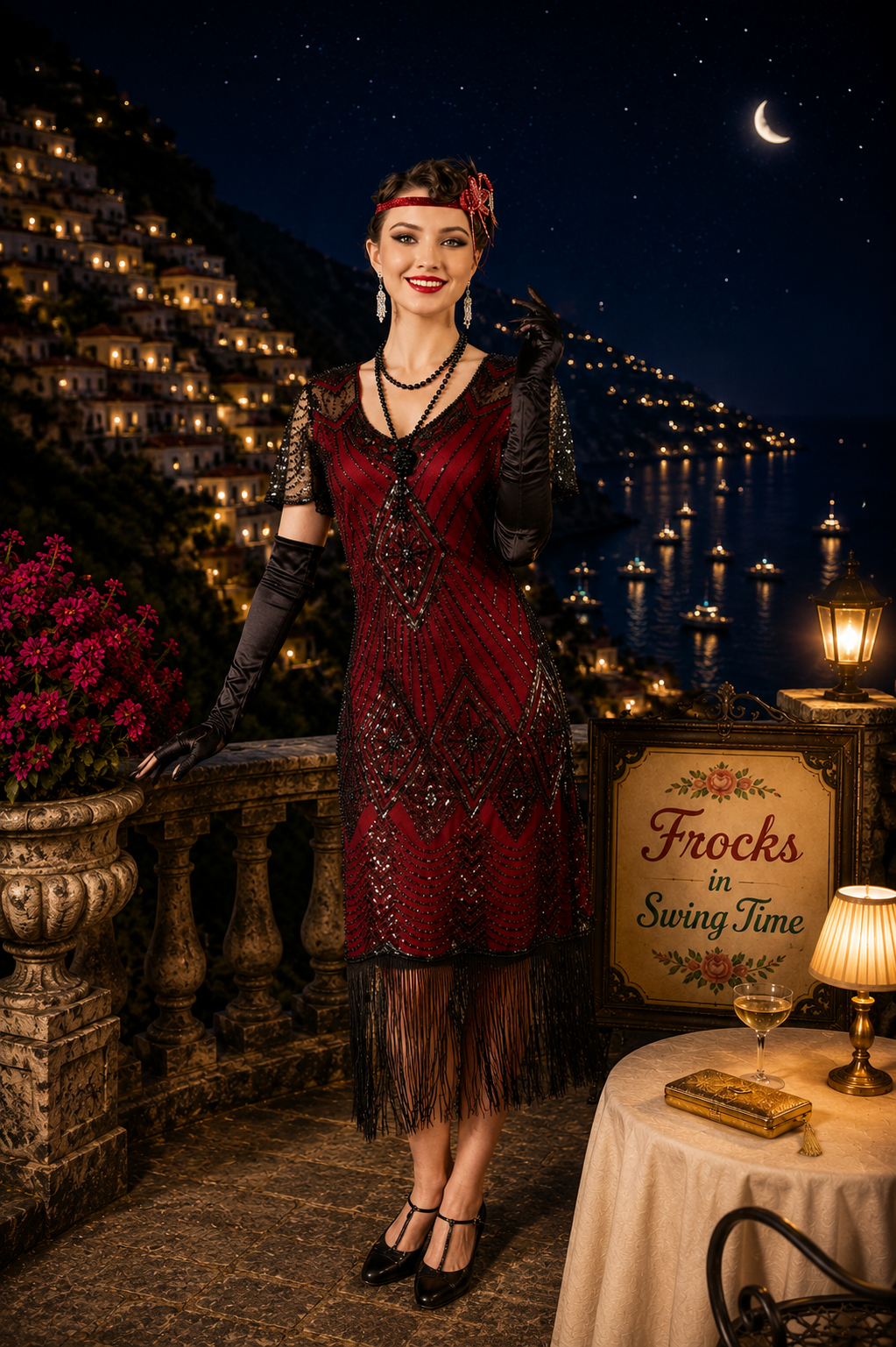 1920's red Gatsby dress with sleeves