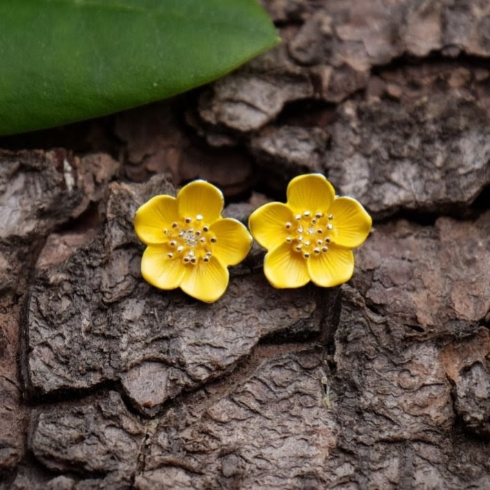 Buttercup Yellow Flower Post Stud Earrings by Alexander Thurlow