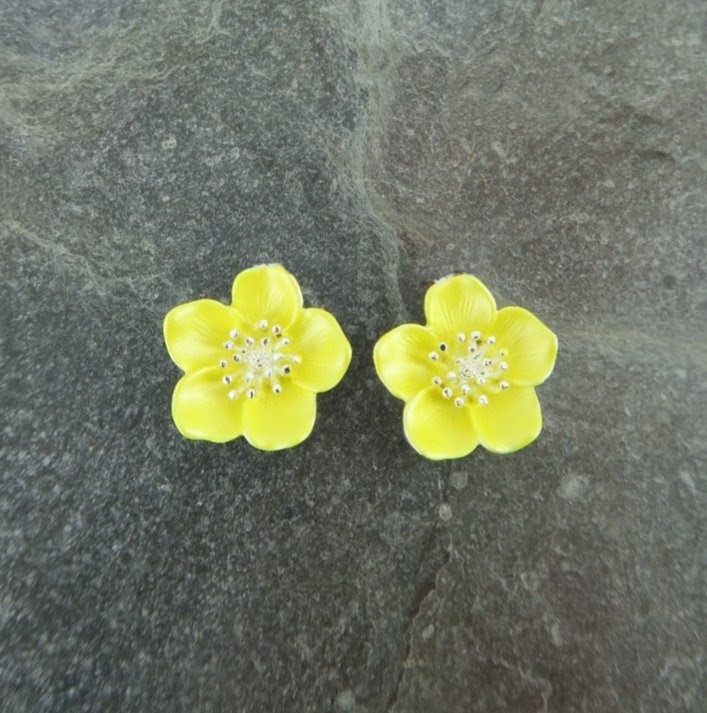 Buttercup Yellow Flower Post Stud Earrings by Alexander Thurlow - Image 2
