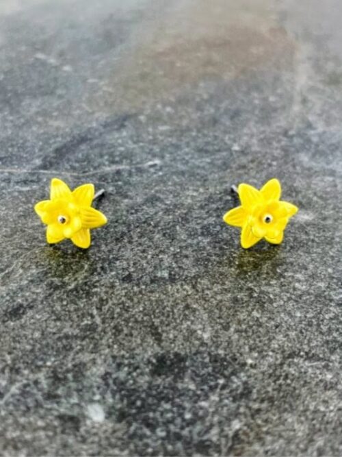 Daffodil Yellow Flower Mini Stud Earrings