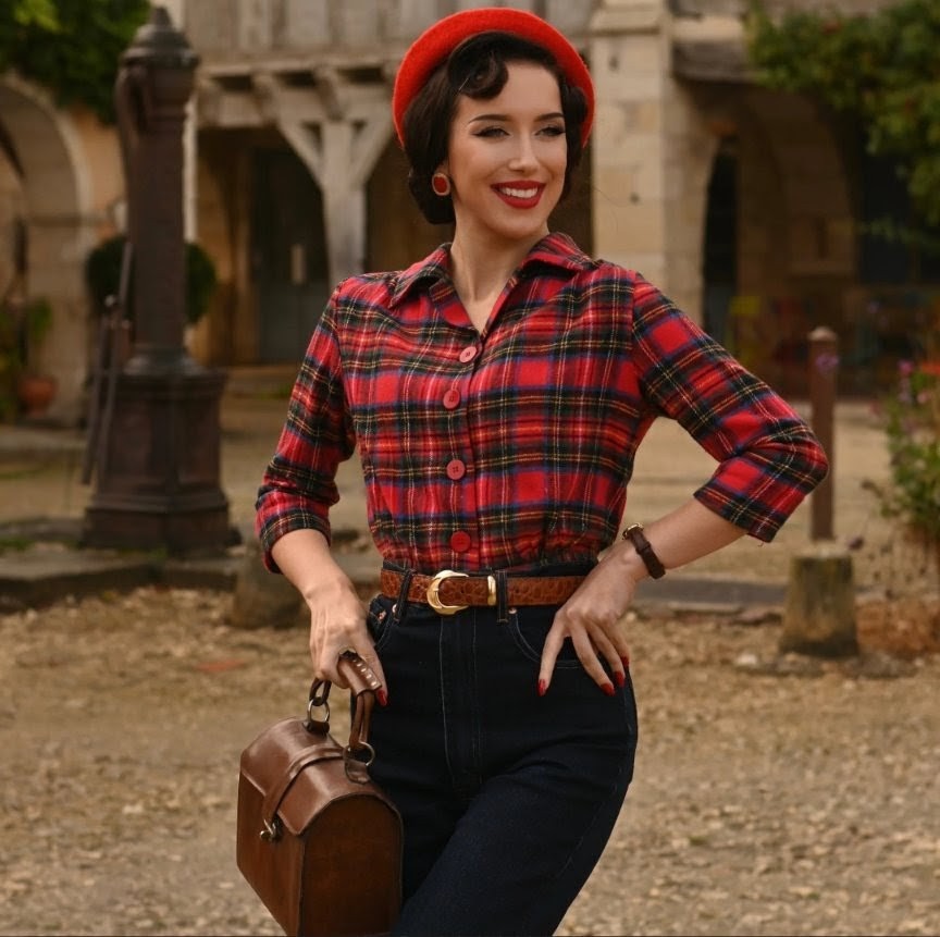 Marion Blouse in Red Plaid Tartan - Image 4