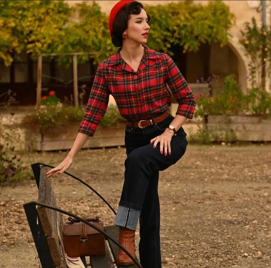 Marion Blouse in Red Plaid Tartan - Image 5
