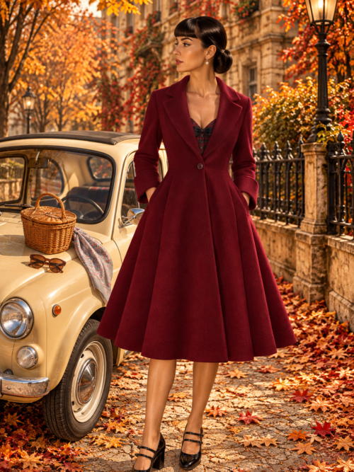 Elizabeth swing coat in Burgundy Red