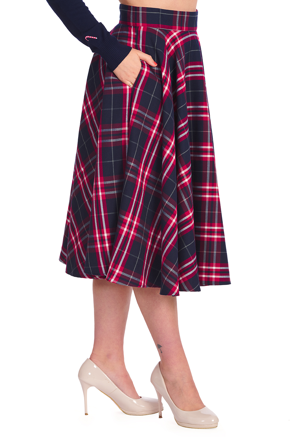 Navy chic check swing skirt - Image 3
