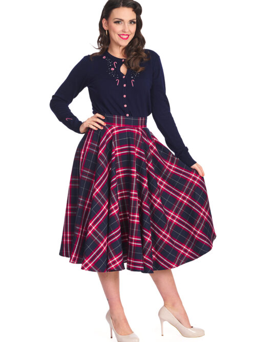 Navy chic check swing skirt