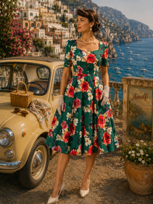 Pamela 1950's floral swing dress