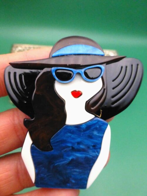 Vintage Lady in Blue Dress Brooch