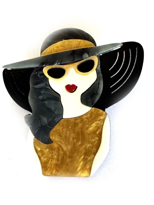 Vintage Lady in Brown Dress Brooch