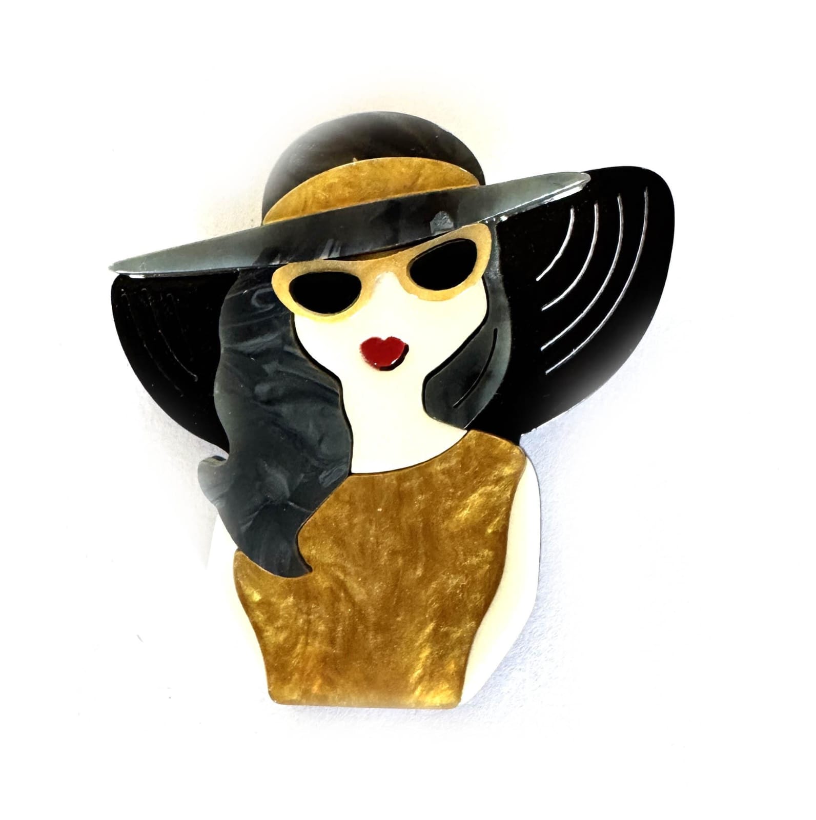 Vintage Lady in Brown Dress Brooch