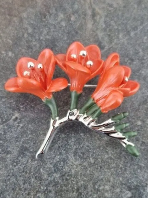 Freesia Orange Flower Brooch by Alexander Thurlow