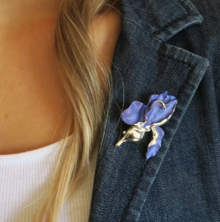 Iris Violet Blue Flower Brooch, Silver Tone by Alexander Thurlow - Image 3