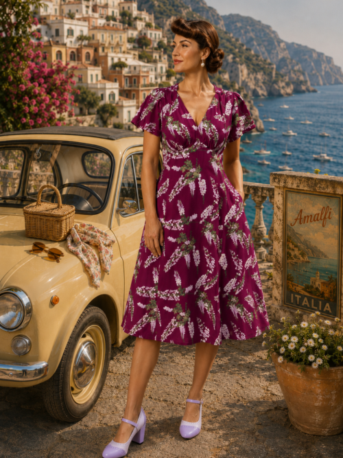 Betty Tea Dress in Plum Wisteria