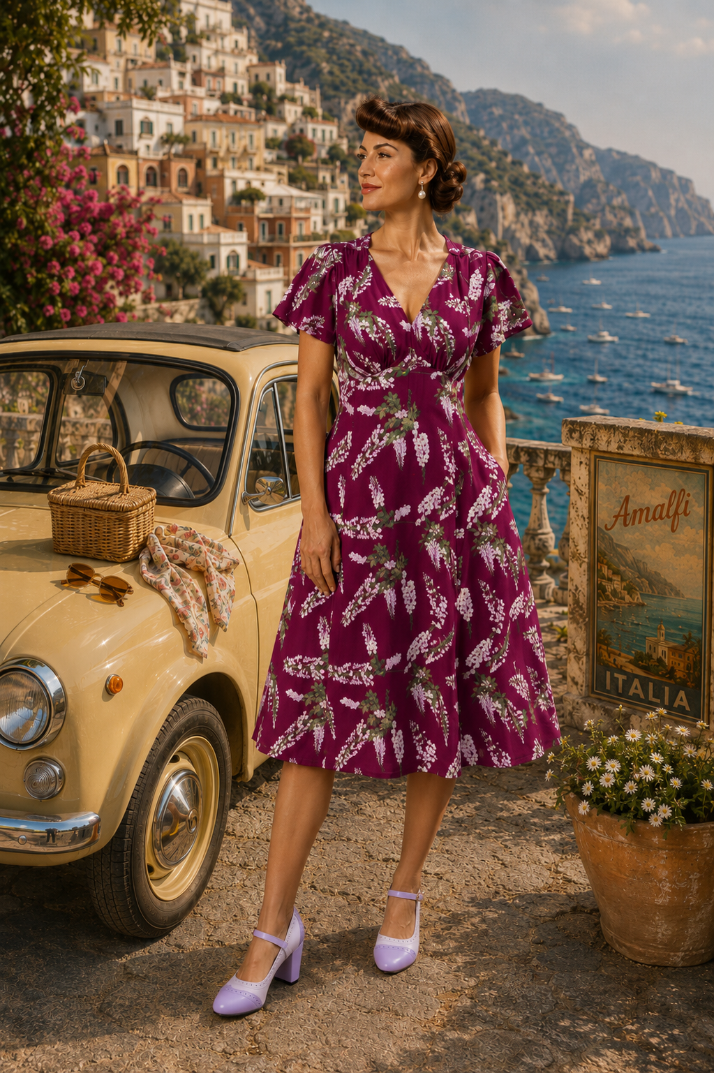 Betty Tea Dress in Plum Wisteria