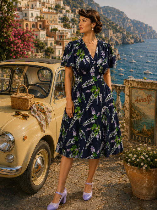 Betty Tea Dress in Navy Wisteria