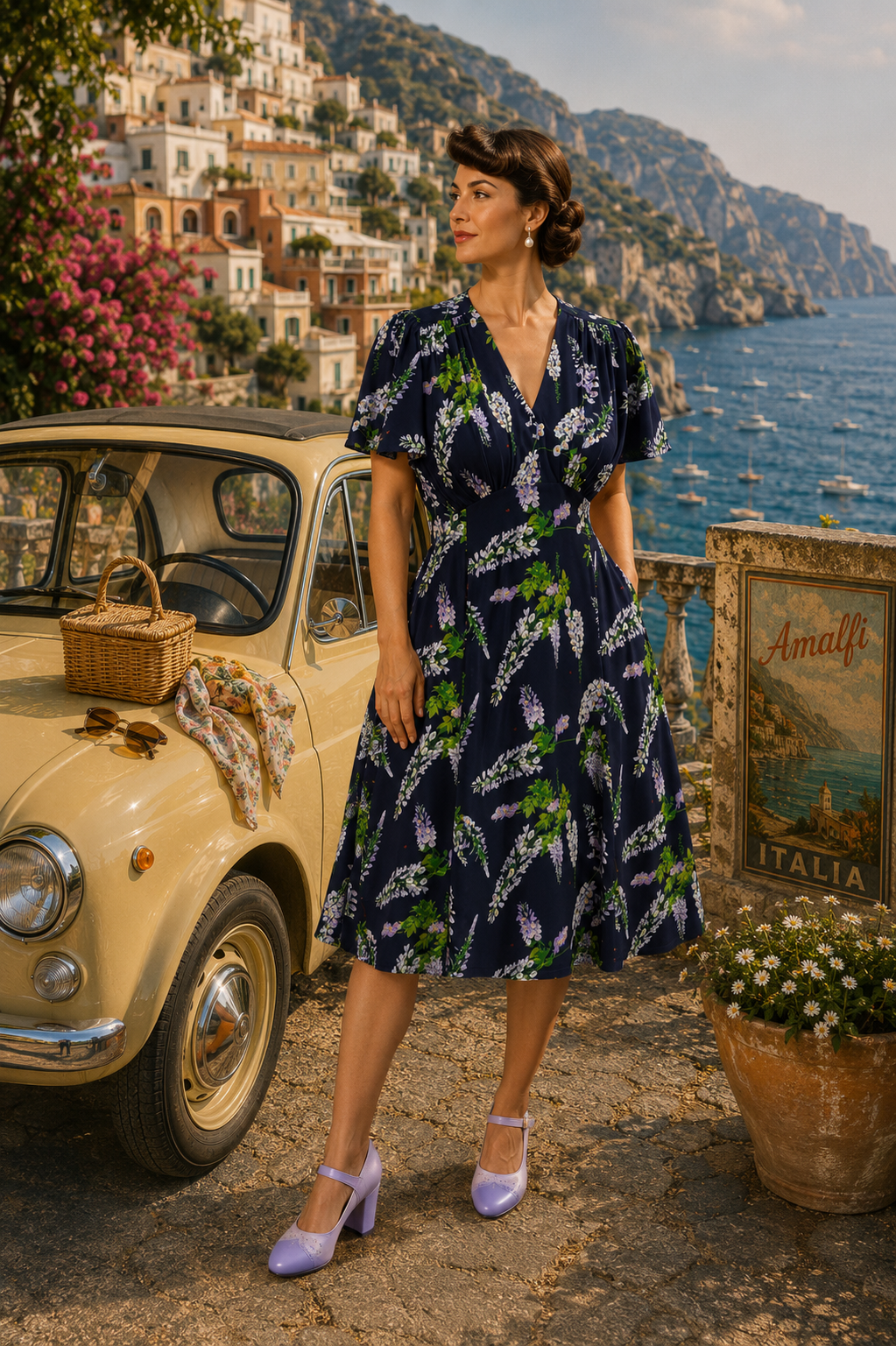 Betty Tea Dress in Navy Wisteria