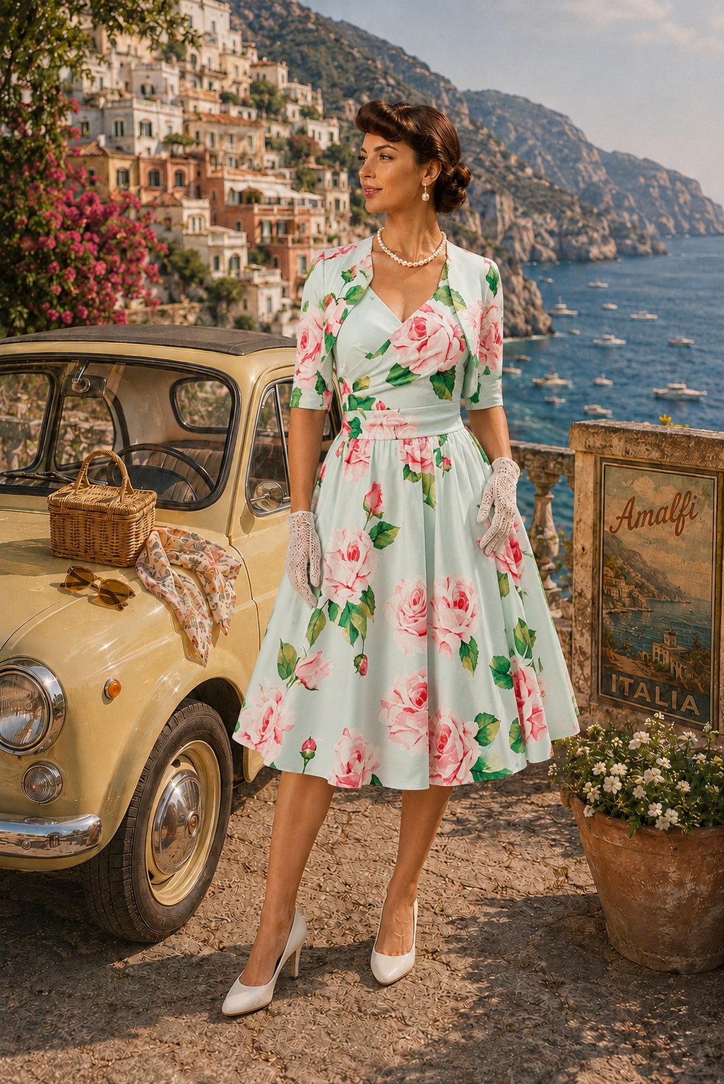 Lisette bolero jacket and May dress in Rose print