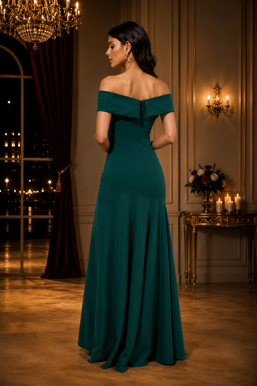 Flossie Evening Dress in Emerald Green - Image 2