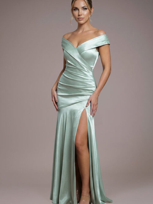 Flossie evening dress in pale green satin