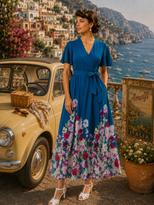 Teresa flower meadow dress in Teal