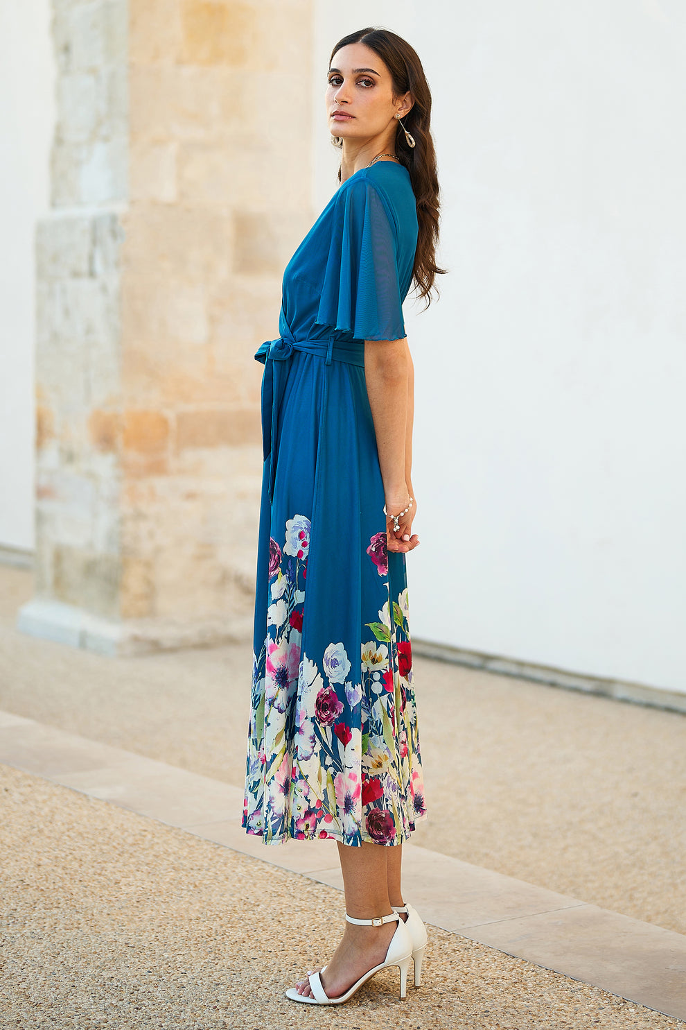 Teresa flower meadow dress in Teal - Image 3