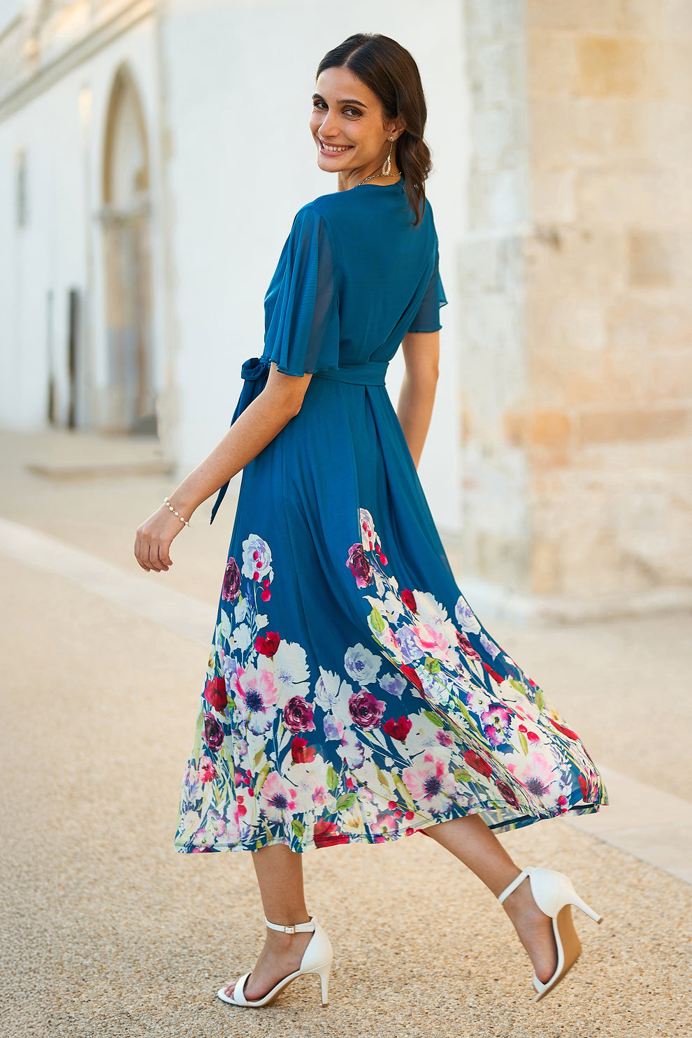 Teresa flower meadow dress in Teal - Image 2