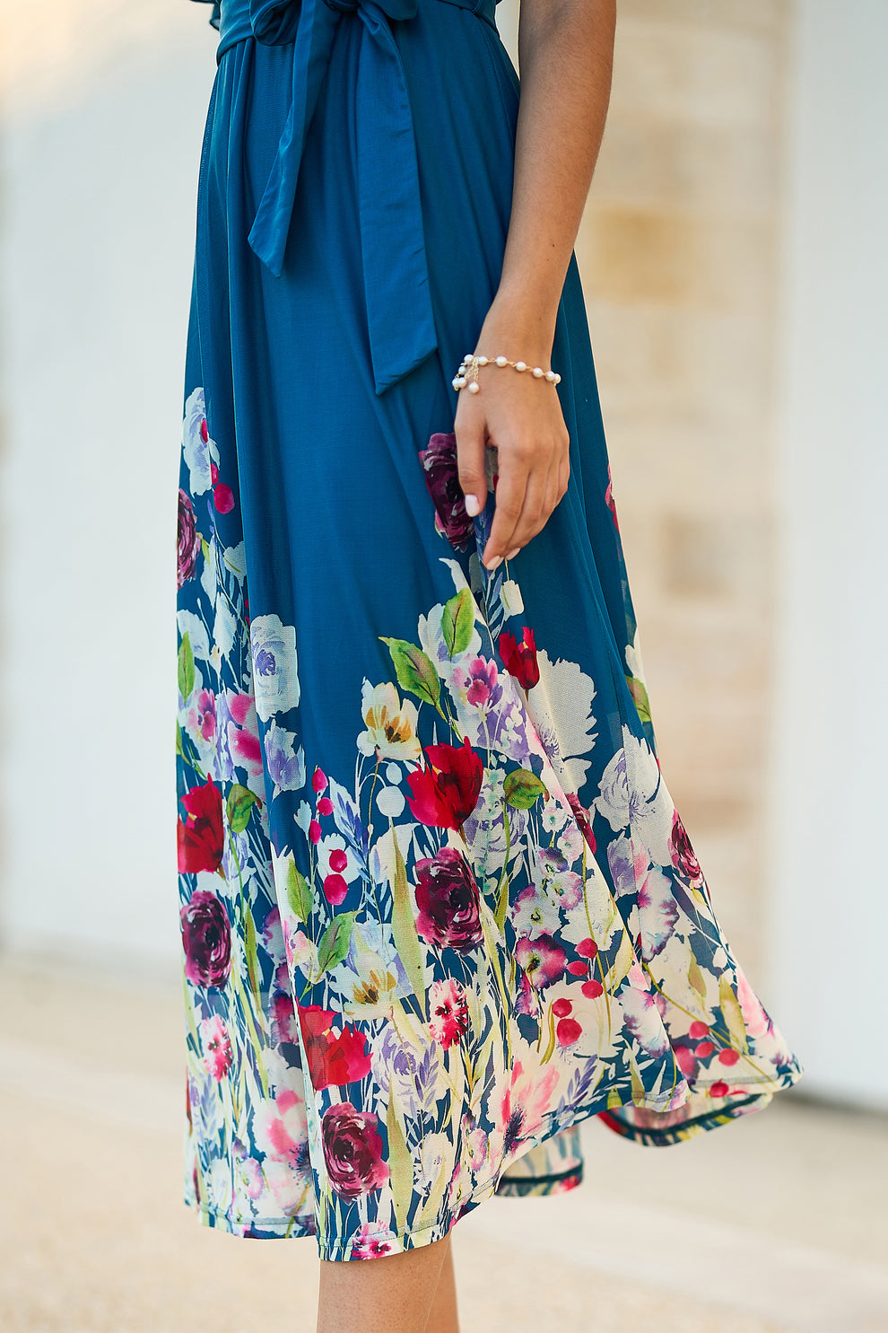 Teresa flower meadow dress in Teal - Image 5