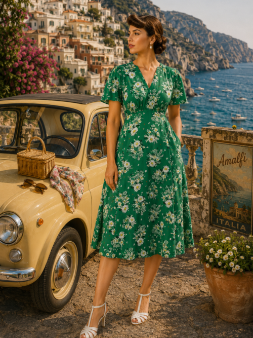 Betty tea dress in green Daisy