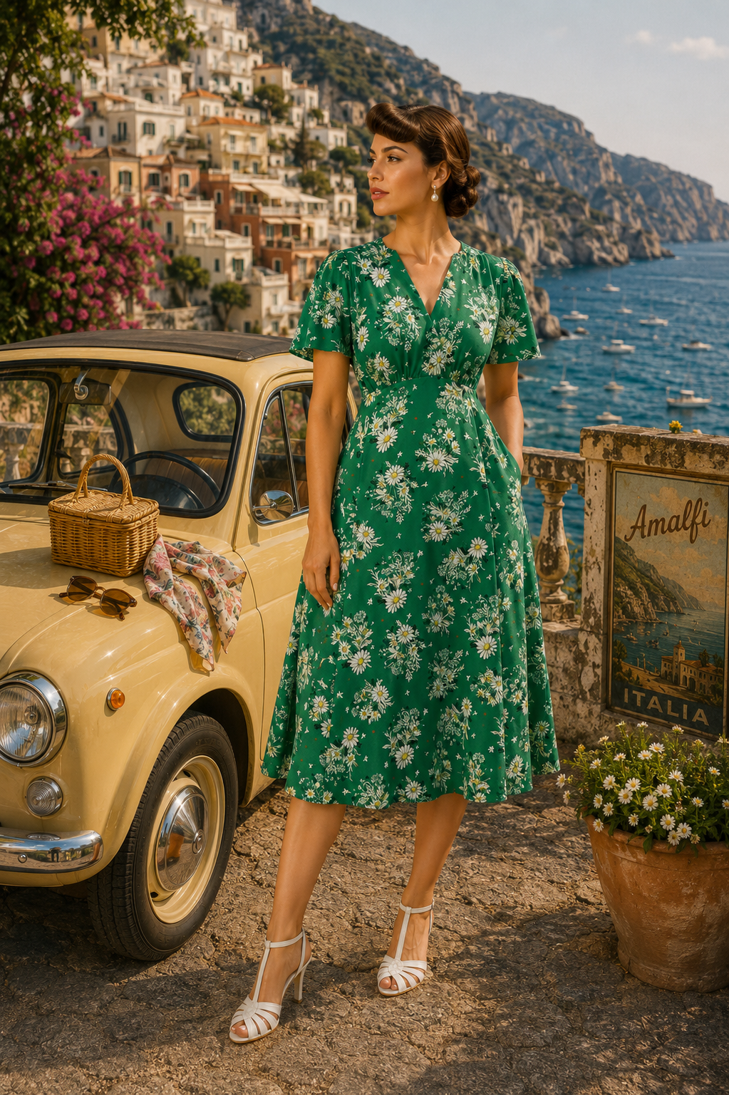 Betty tea dress in green Daisy