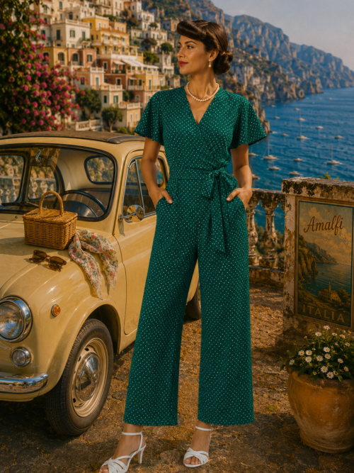 Dotty Jumpsuit in green polka dot